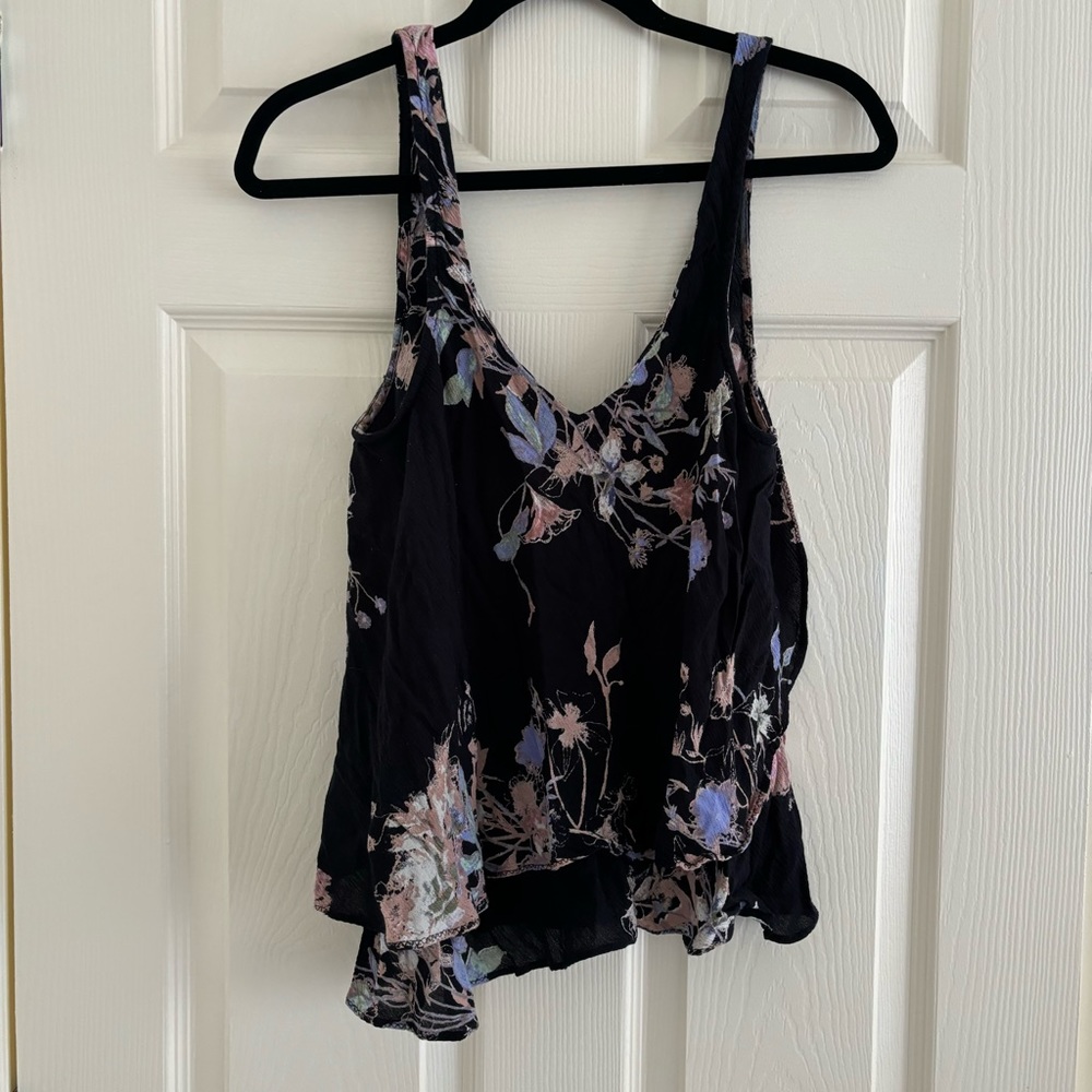 FREE PEOPLE, Flowy Black Floral Tank Top, Size Medium